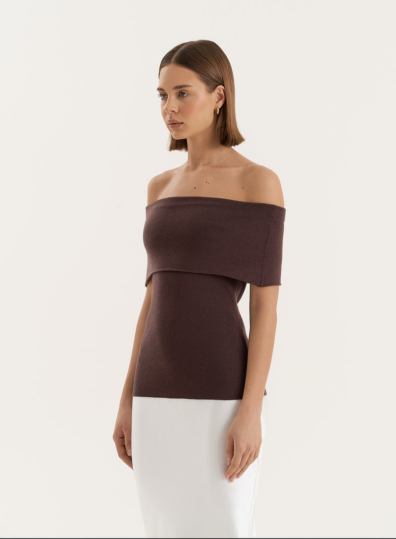 Chocolate Bandeau Longline Knitted Top- Marsha