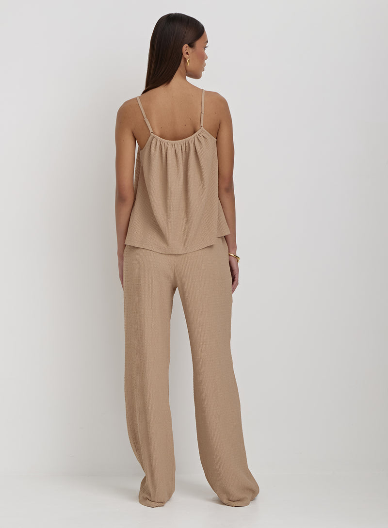 Camel Textured Wide Leg Trouser- Gia