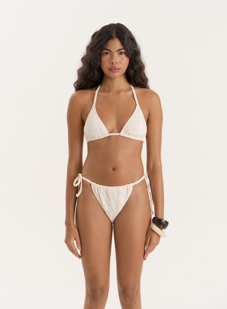 Cream Crochet Triangle Bikini Top- Jojo