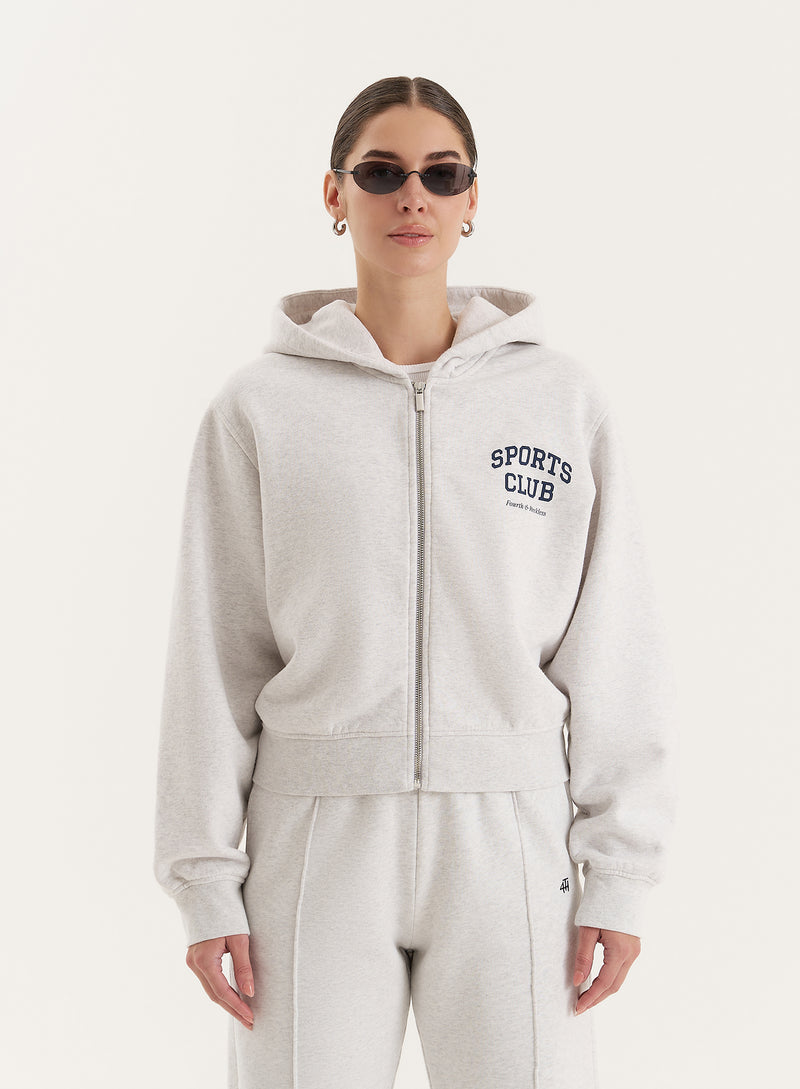 Grey Sports Club Slogan Zip Hoodie- Sara