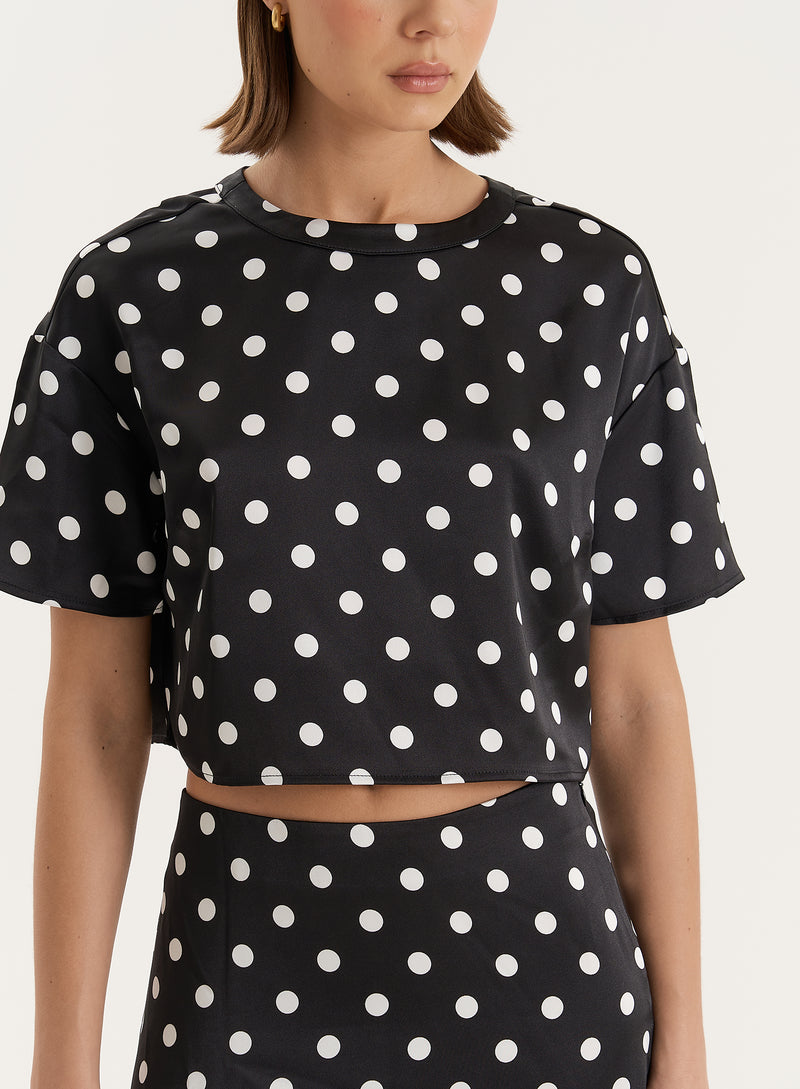 Polka Dot Oversized Satin Cropped Top- Jayda