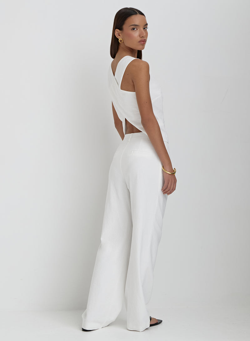 White Linen Cross Back Waistcoat- Tilde