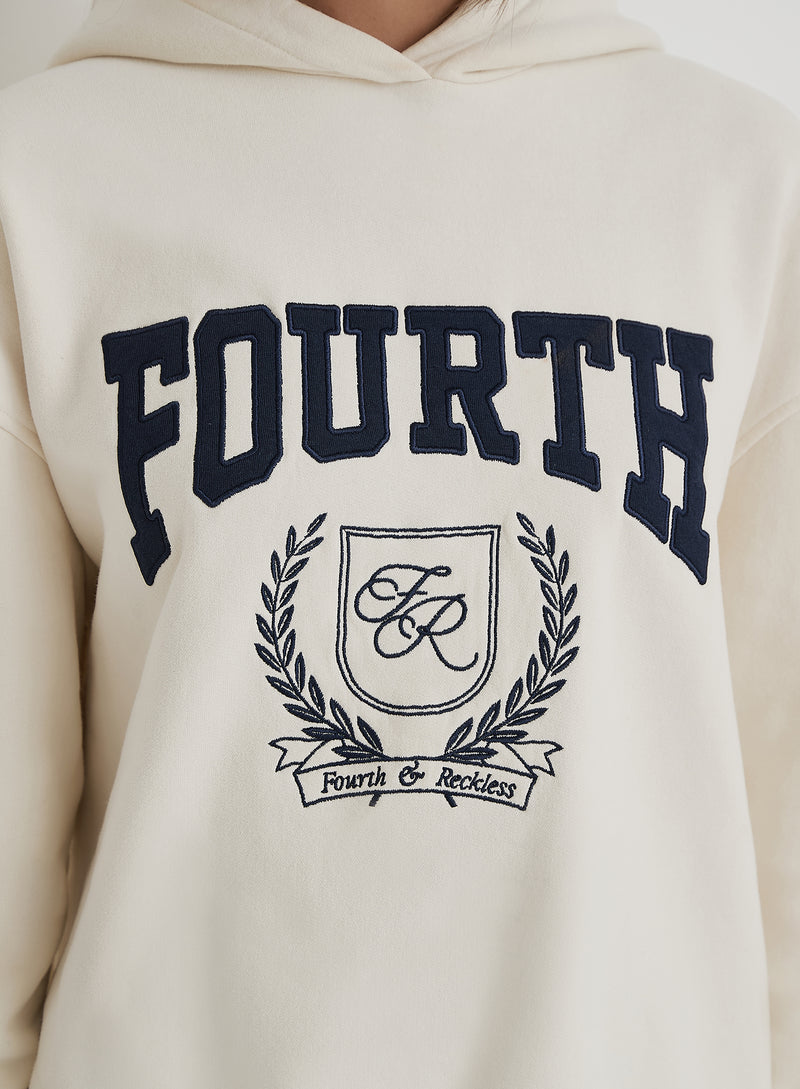 Cream Fourth Varsity Emblem Hoodie- Harlow