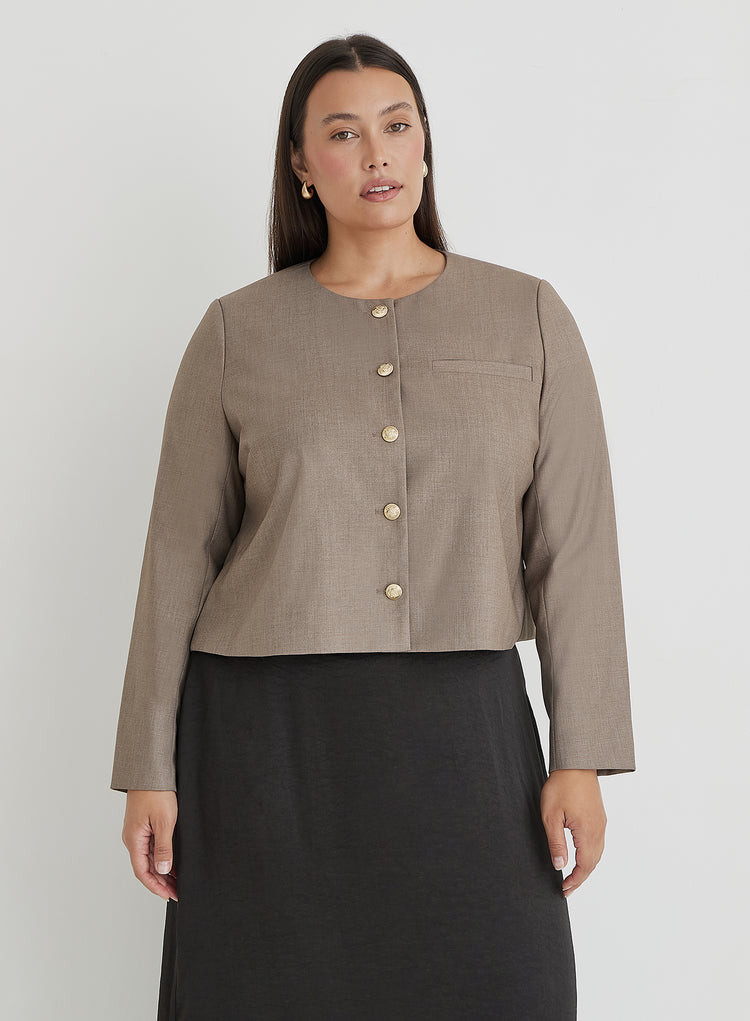 Beige Curve Tailored Cropped Jacket- Agnes