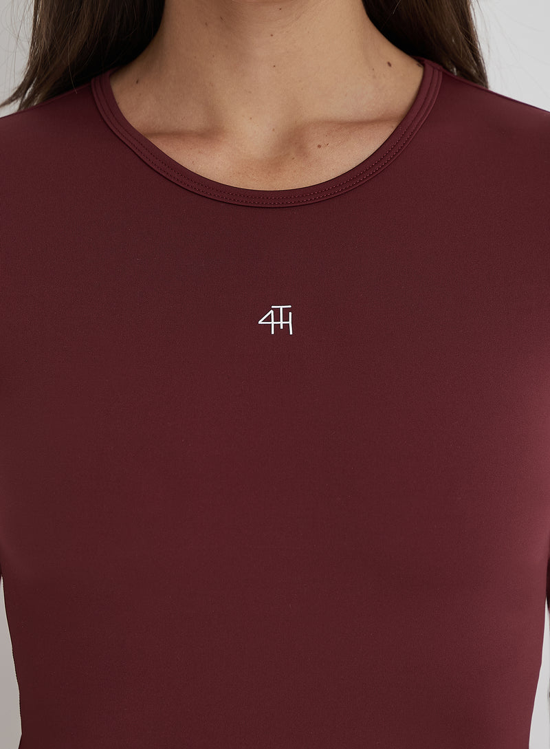 Burgundy 4th Branded Long Sleeve Active Top- Anni