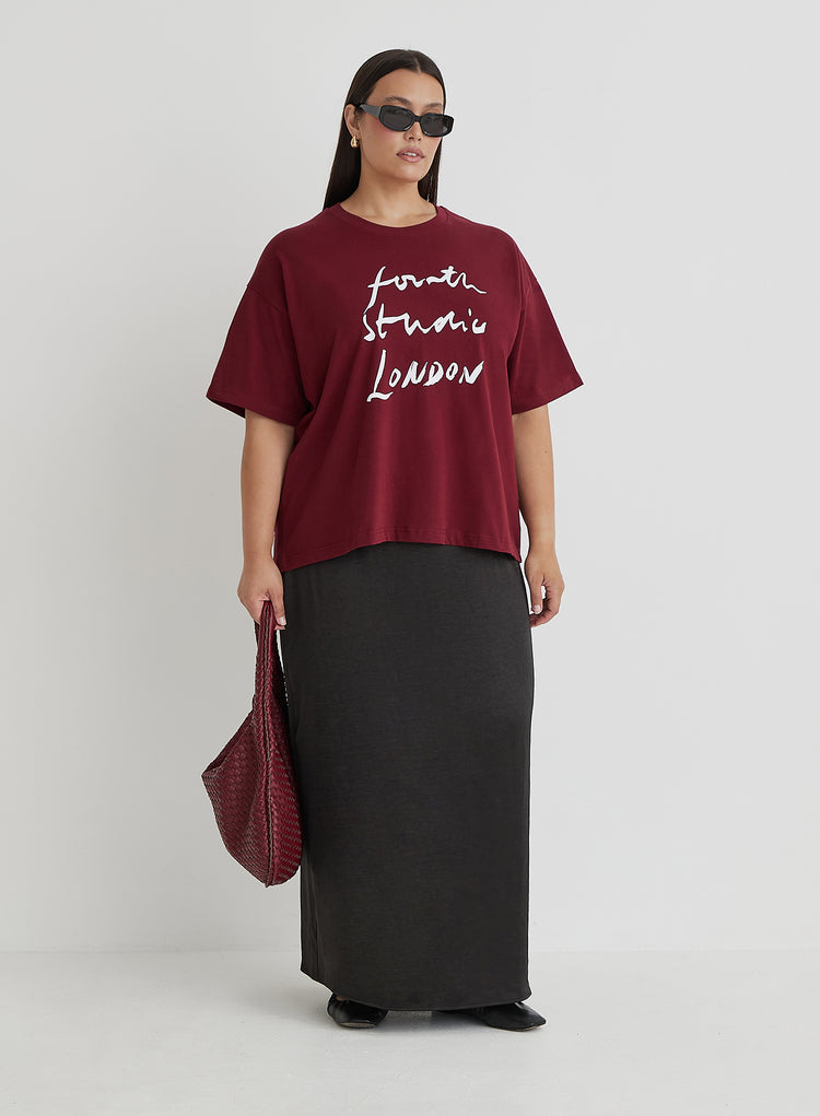 Burgundy Curve Fourth Studio Slogan T-Shirt- Heidi