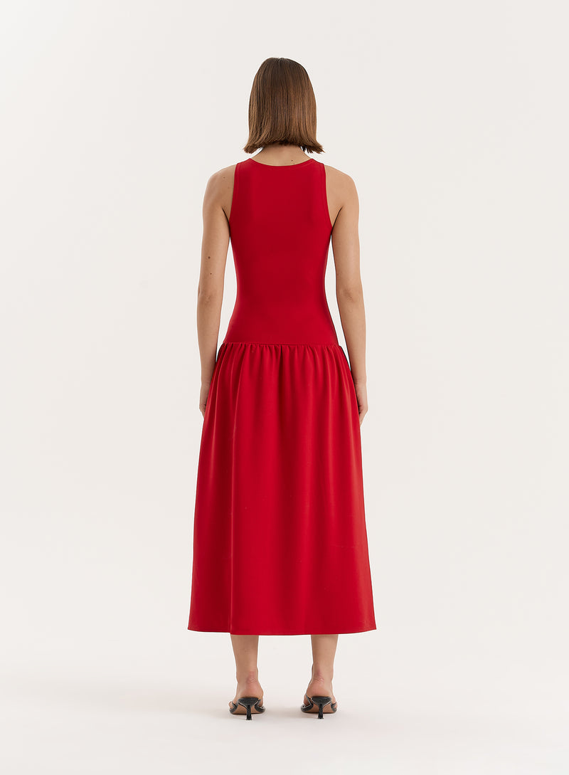 Red Jersey Drop Waist Dress- Shannon