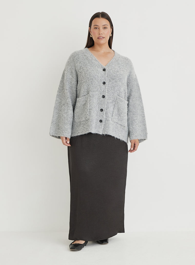 Grey Plus Size Brushed Knit Cardigan- Lidia