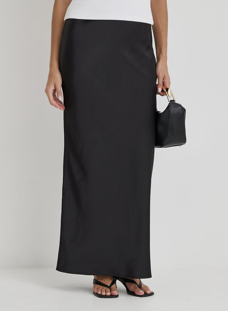 Black Satin Maxi Skirt- Novah