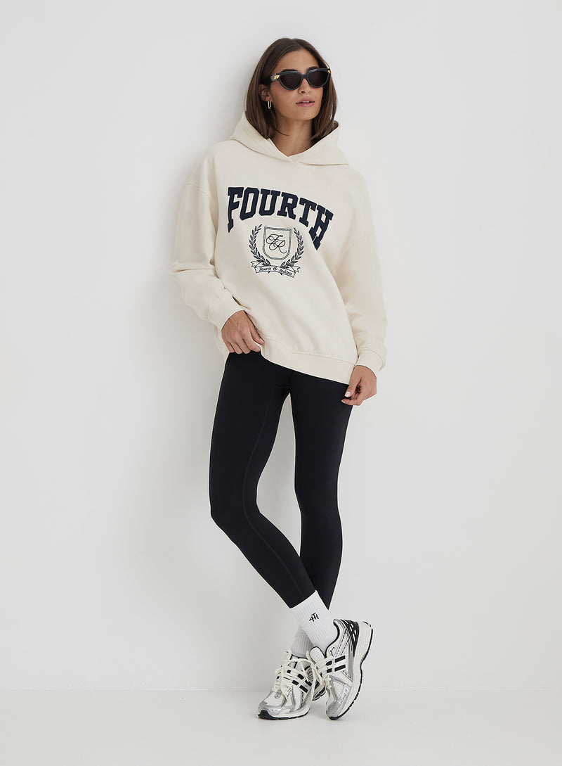 Cream Fourth Varsity Emblem Oversized Hoodie- Harlow