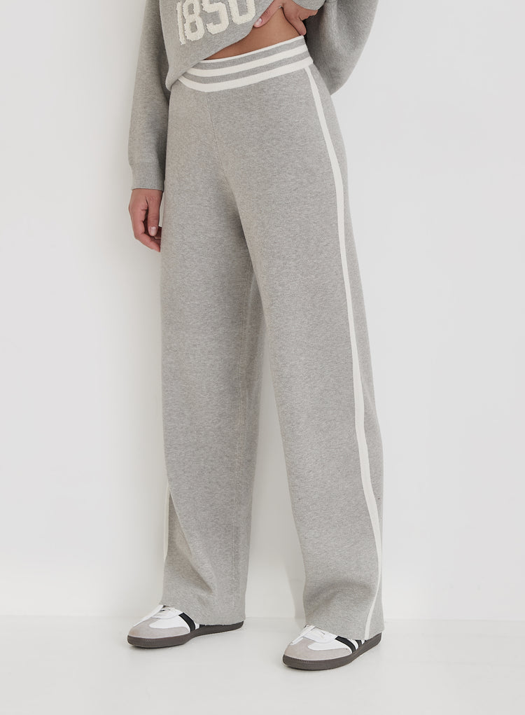 Grey Knitted Contrast Stripe Wide Leg Trouser- Davis