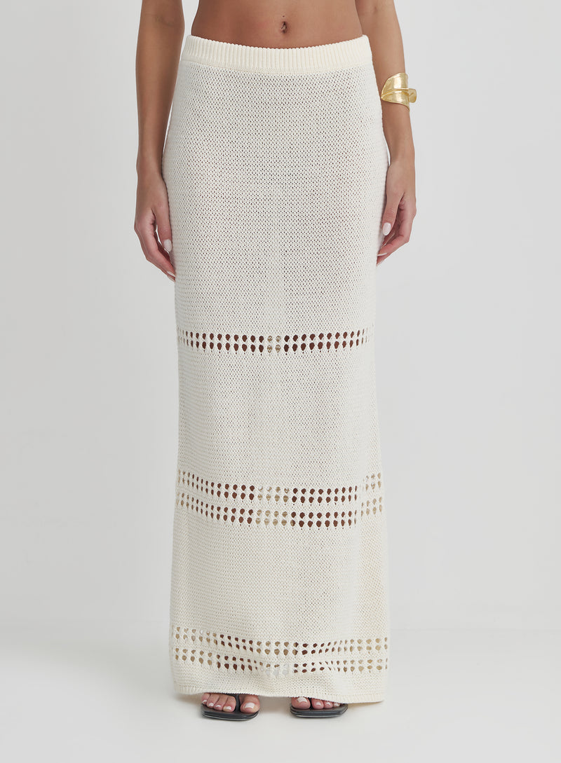 Cream Knitted Maxi Skirt- Odette