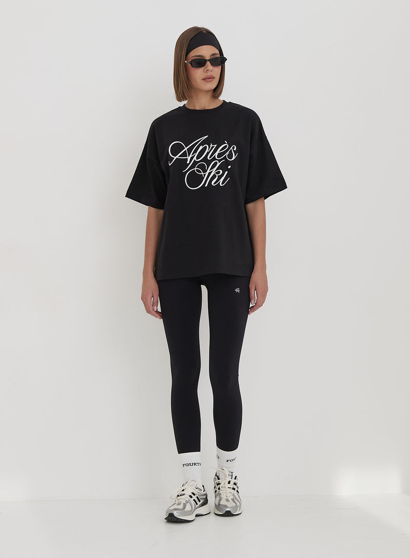 Black Embroidered Apres Ski Slogan T-Shirt- Asher