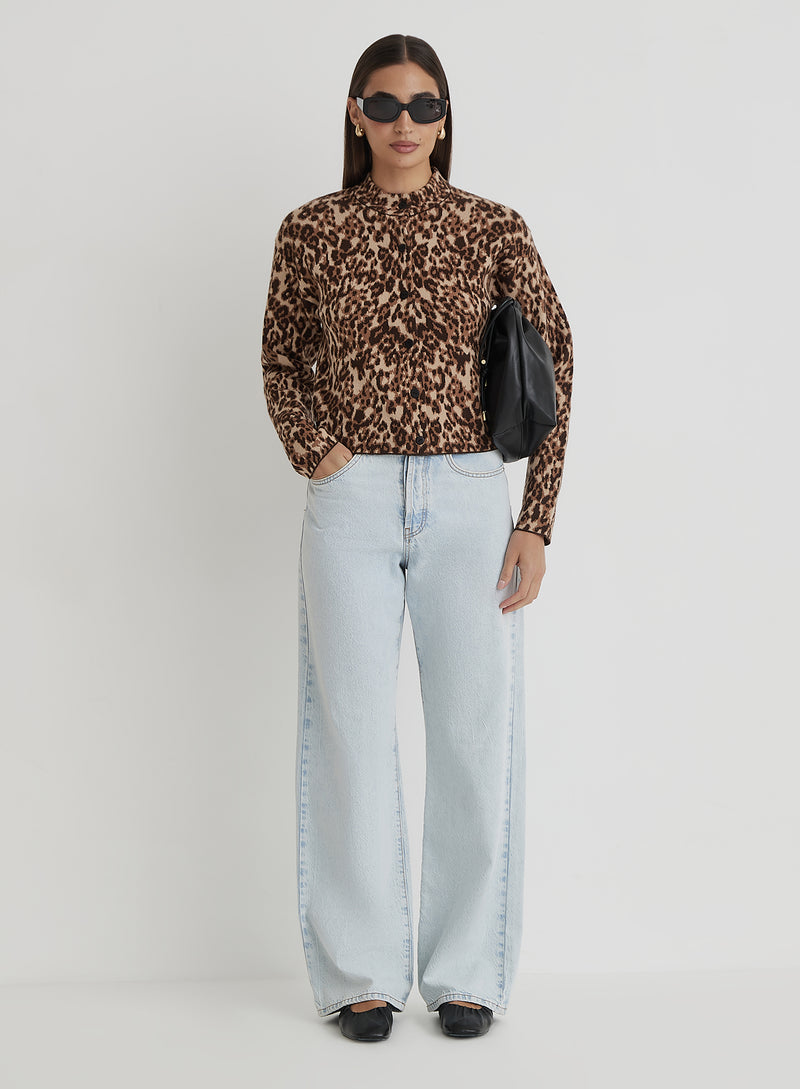 Leopard Print Knitted Cardigan- Drew