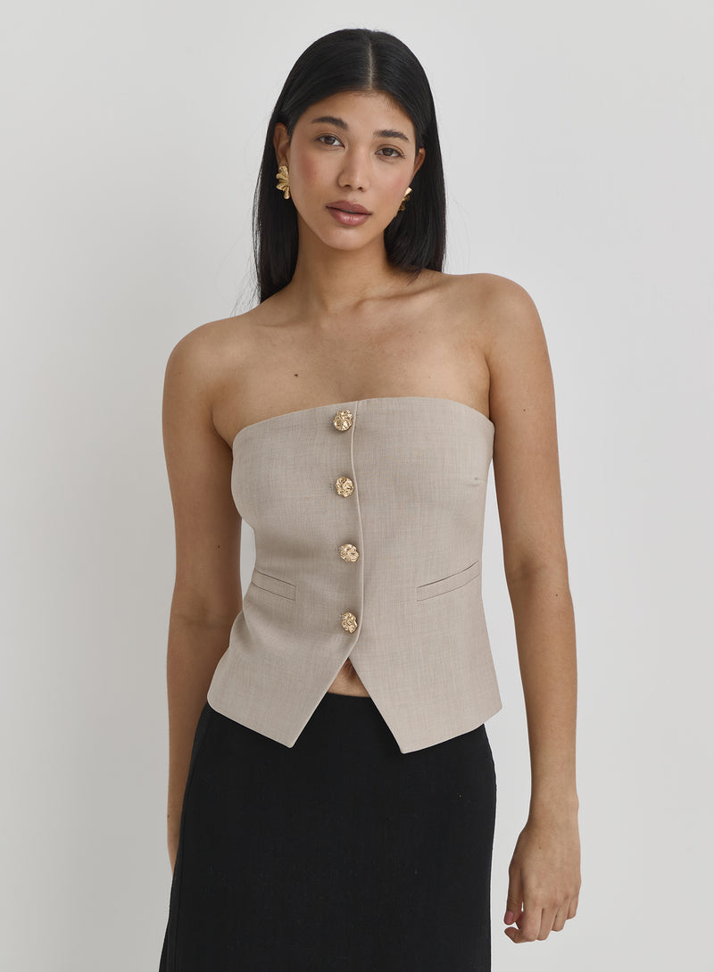 Beige Bandeau Button Corset Top- Lia