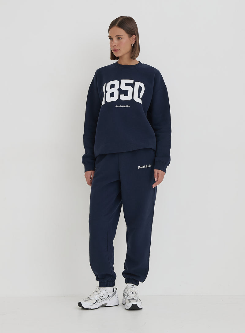 Navy 1850 Slogan Classic Longline Sweatshirt- Harley