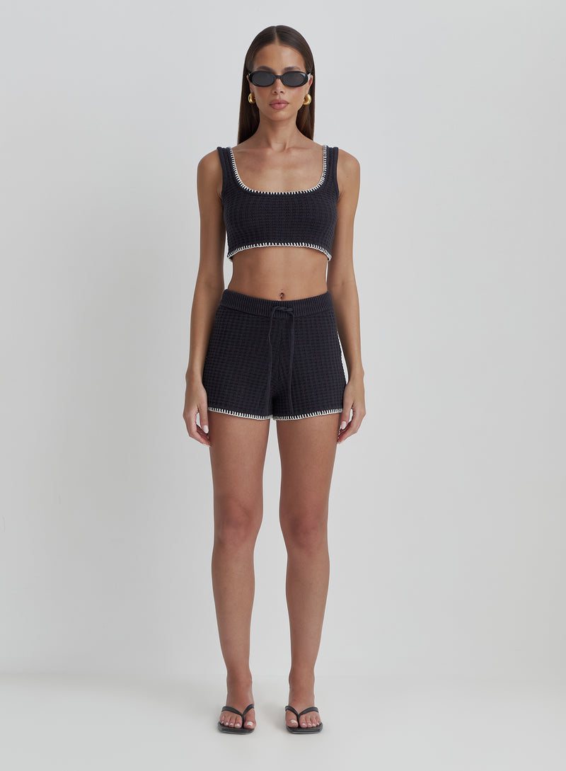 Navy Contrast Stitch Crop Top- Juliette