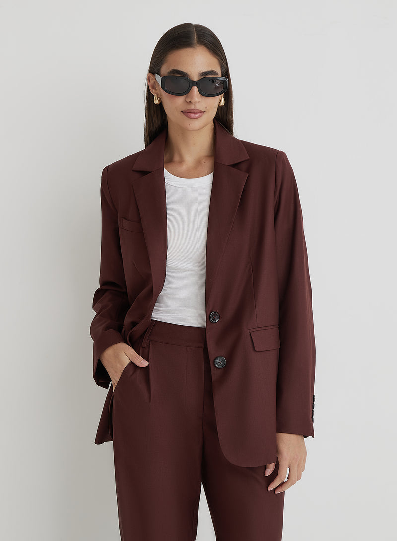 Burgundy Tailored Oversized Blazer- Crea