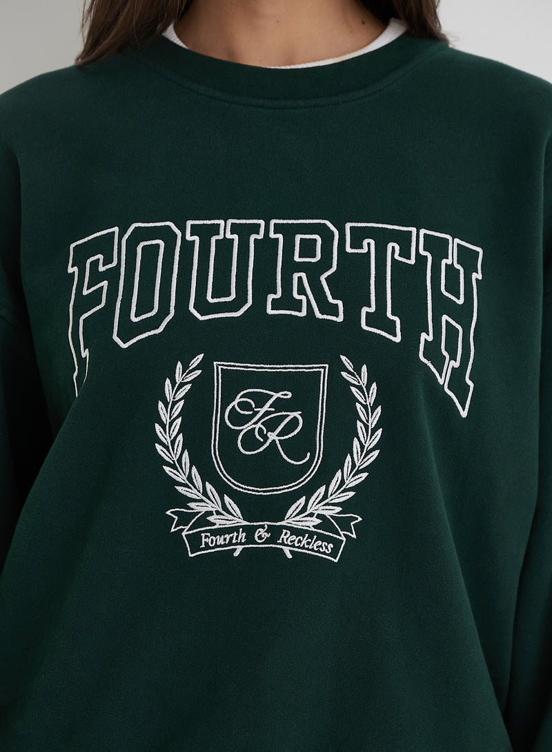 Green Fourth Varsity Relaxed Oversized Sweatshirt- Forrest