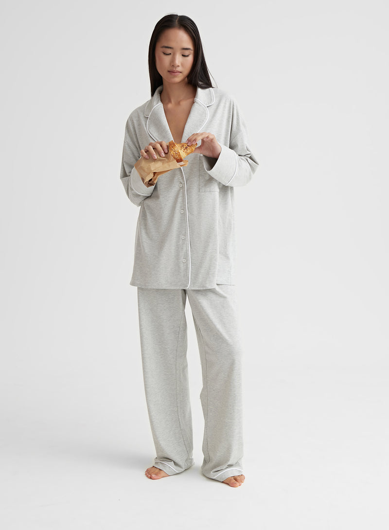 Grey Marl Jersey Pyjama Shirt- Jenifer