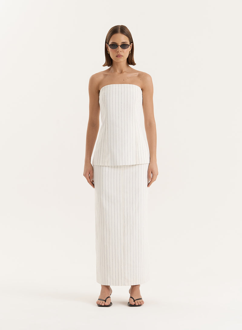 White Pinstripe Tailored Denim Corset- Dionne