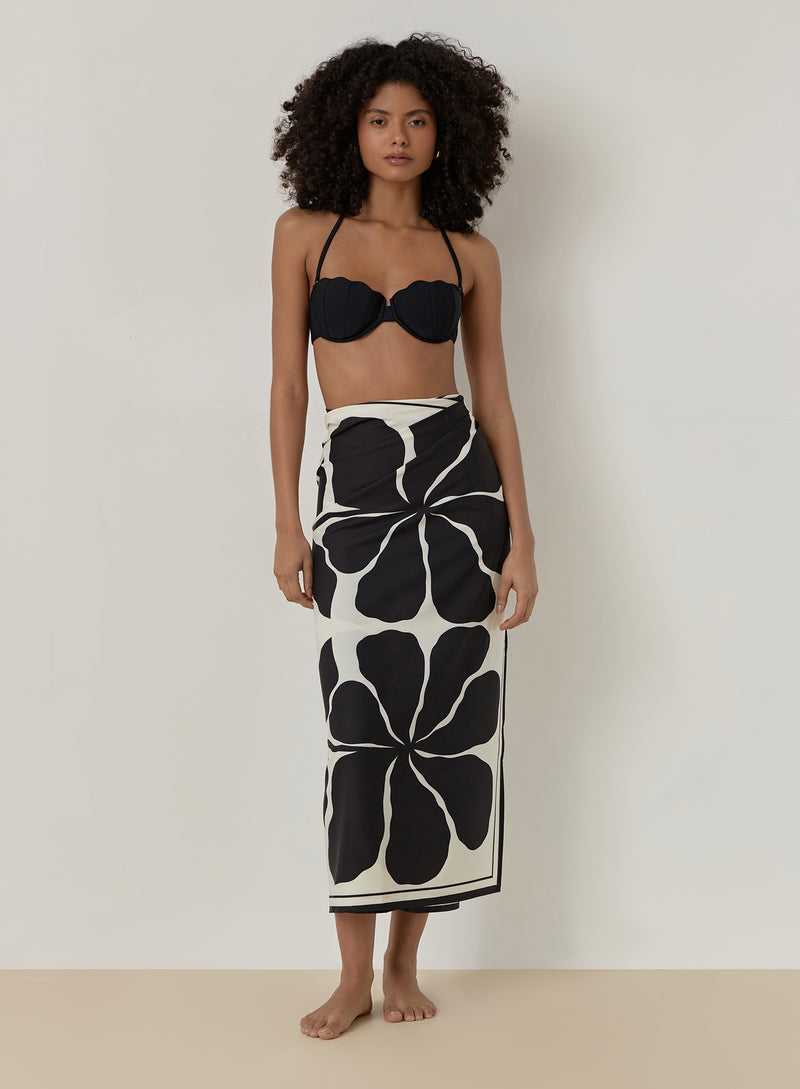 Black And Cream Printed Sarong- Bora