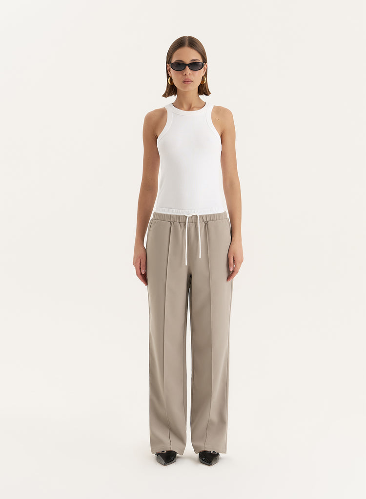 Olive Contrast Waistband Straight Leg Trouser- Bianca