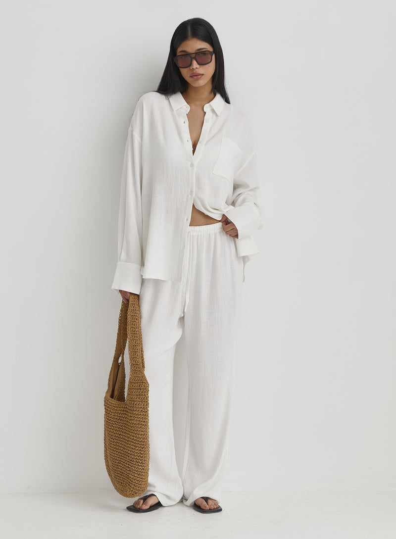 White Linen Loose Fit Trousers- Anna