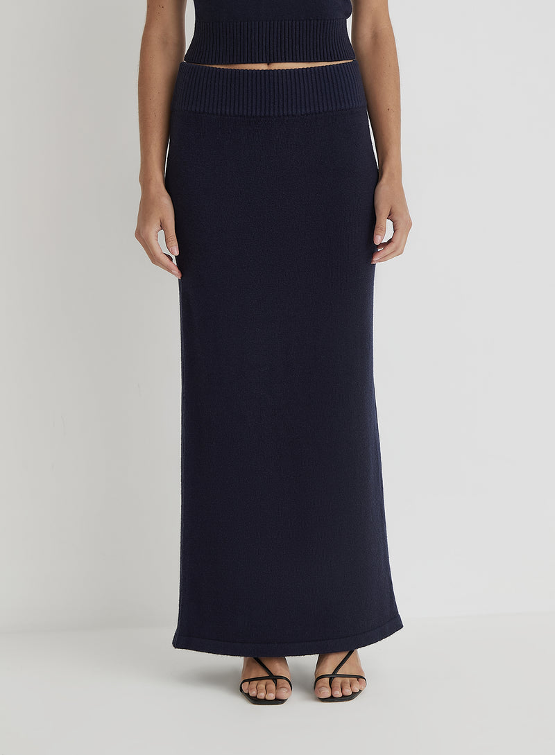 Navy Knitted Maxi Skirt- Sandi