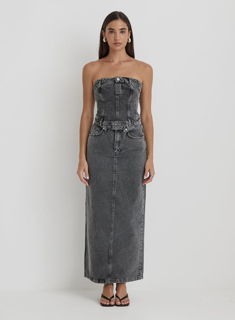 Washed Grey Denim Corset Top - Maxine