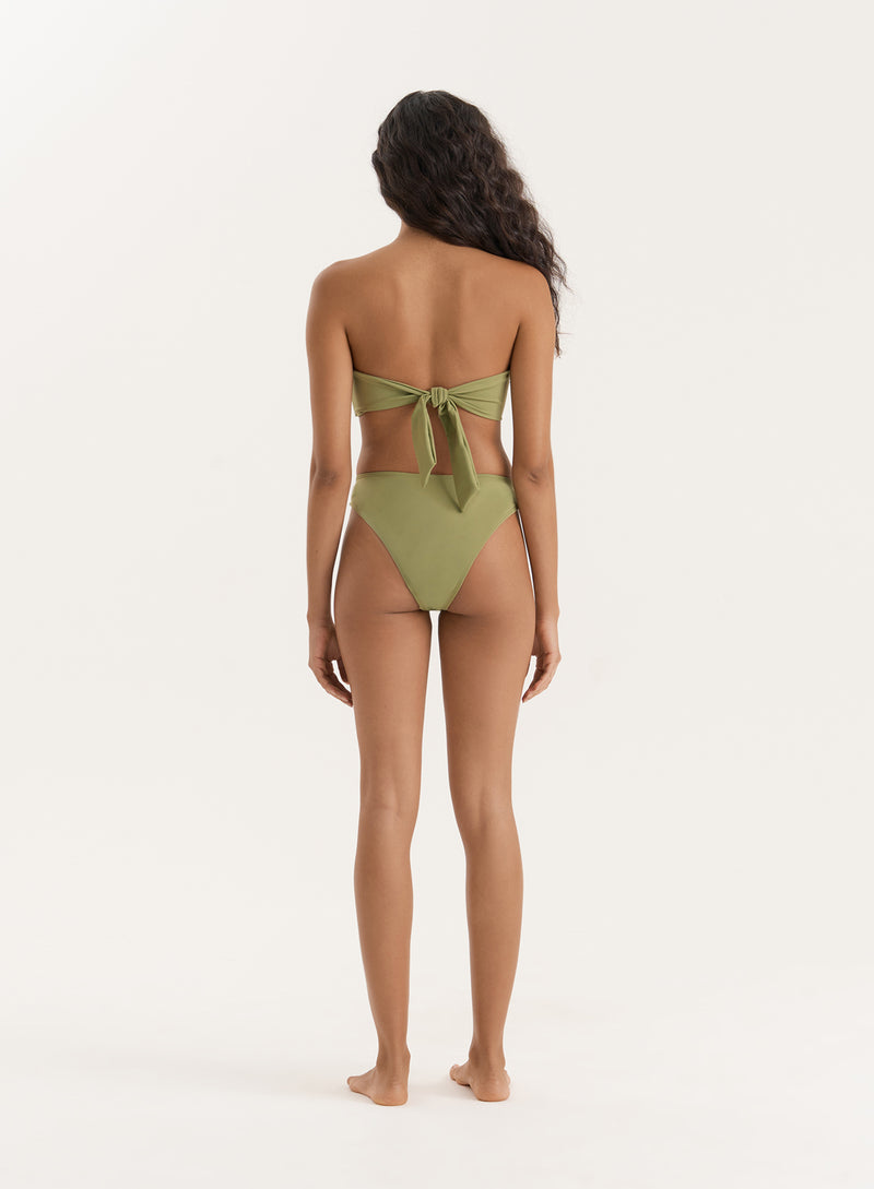 Olive Shell Buckle Bandeau Bikini Top- Tamia