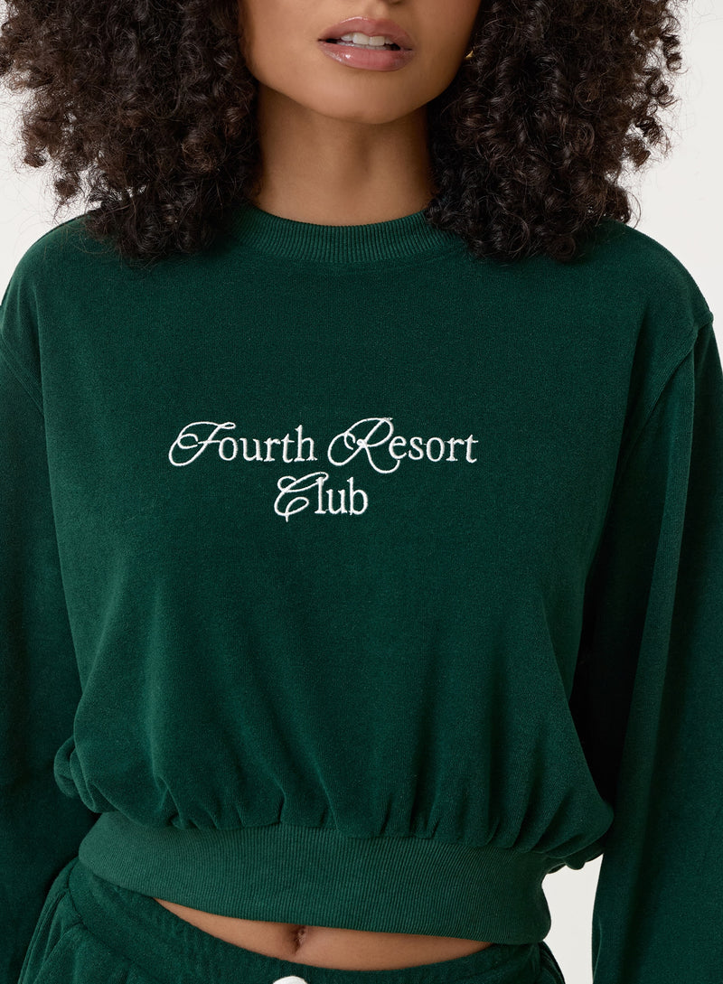 Green Towelling Resort Club Cropped Sweatshirt- Ella