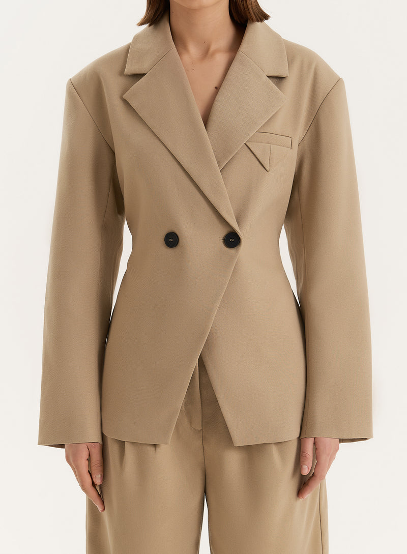 Camel Cinched Waist Tailored Blazer- Reese