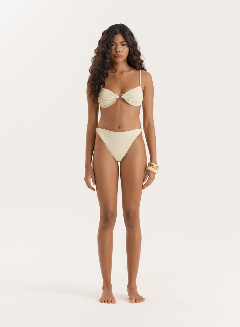 Cream Gold Buckle High Leg Bikini Bottom- Mahli