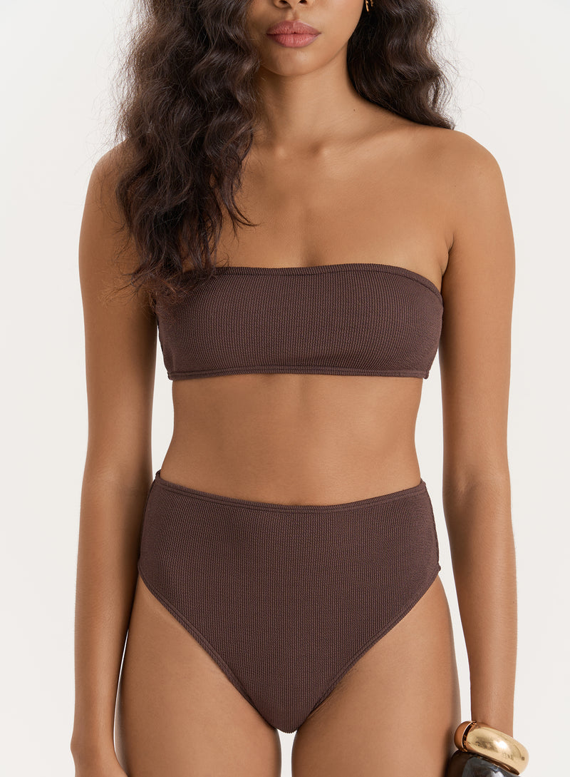 Chesnut Brown Crinkle Bandeau Bikini Top- Rivia