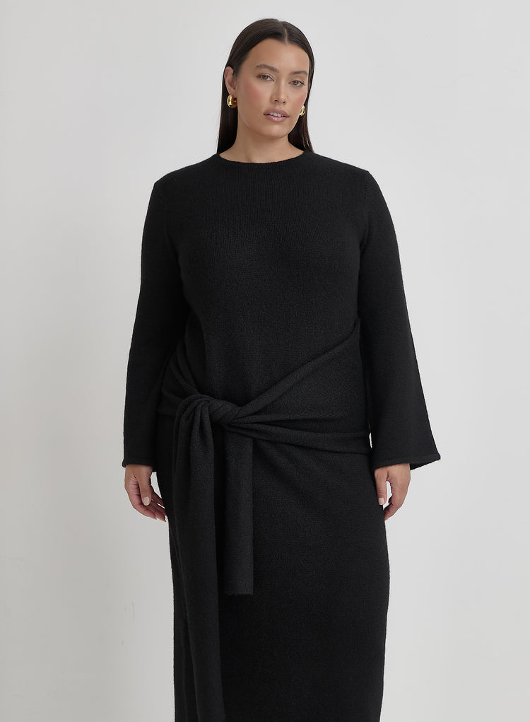 Black Plus Size Tie Front Maxi Dress- Mollie