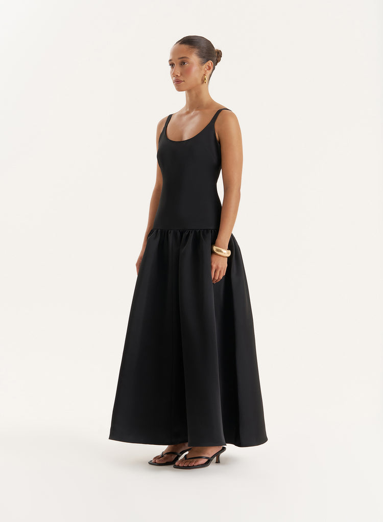 Black Drop Waist Maxi Dress- Melinie