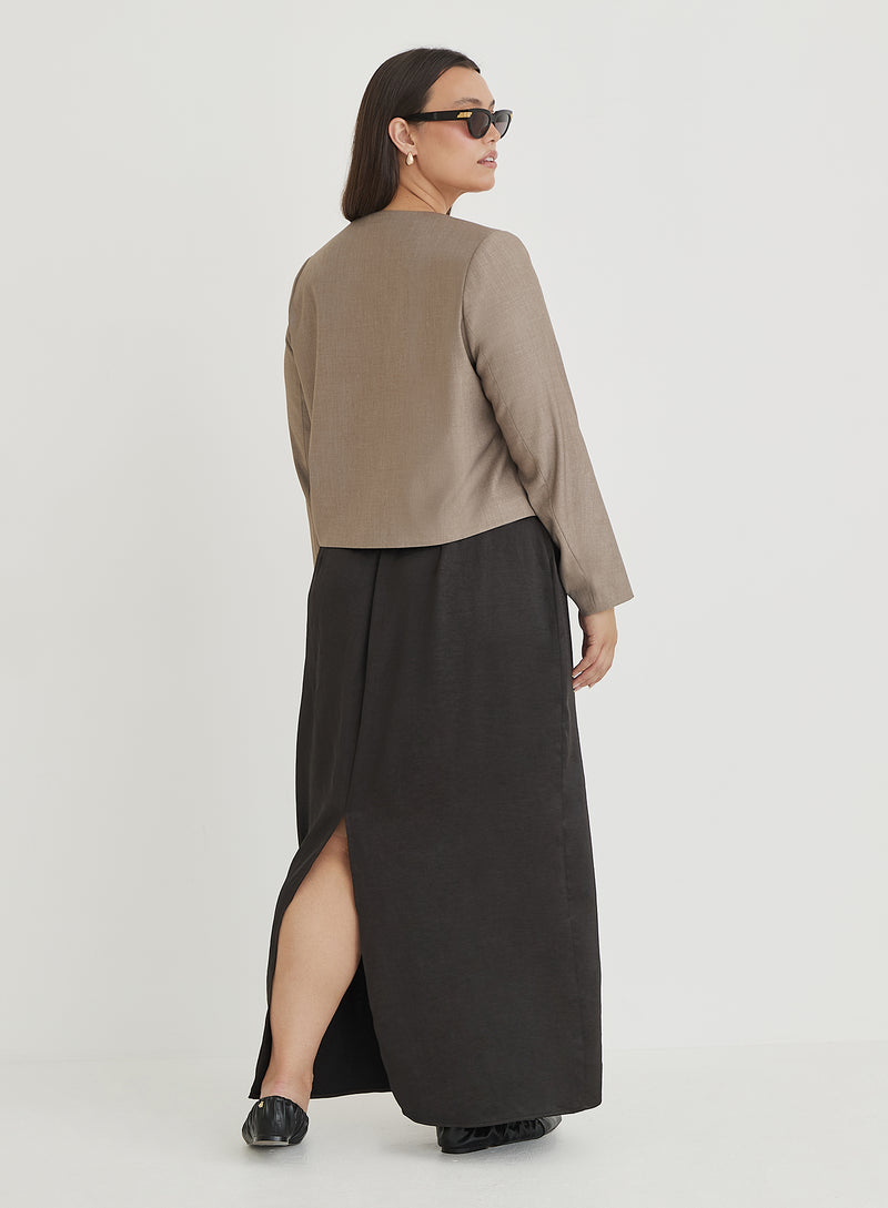 Beige Curve Tailored Cropped Jacket- Agnes