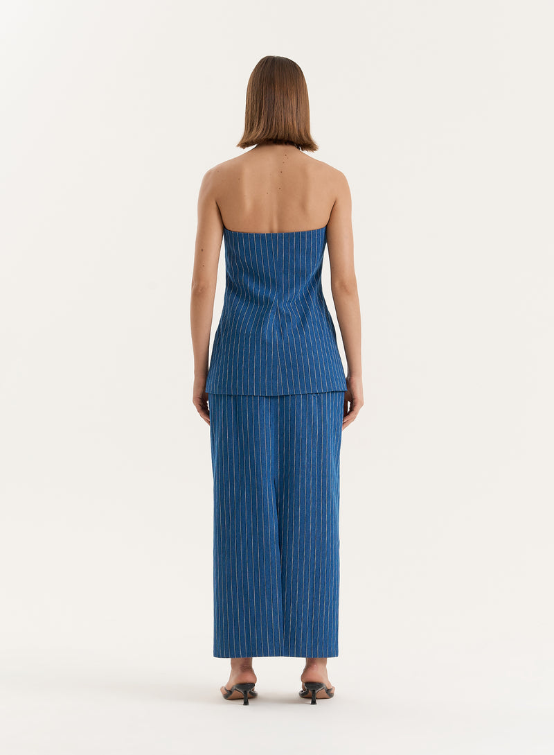 Blue Pinstripe Tailored Denim Corset- Dionne