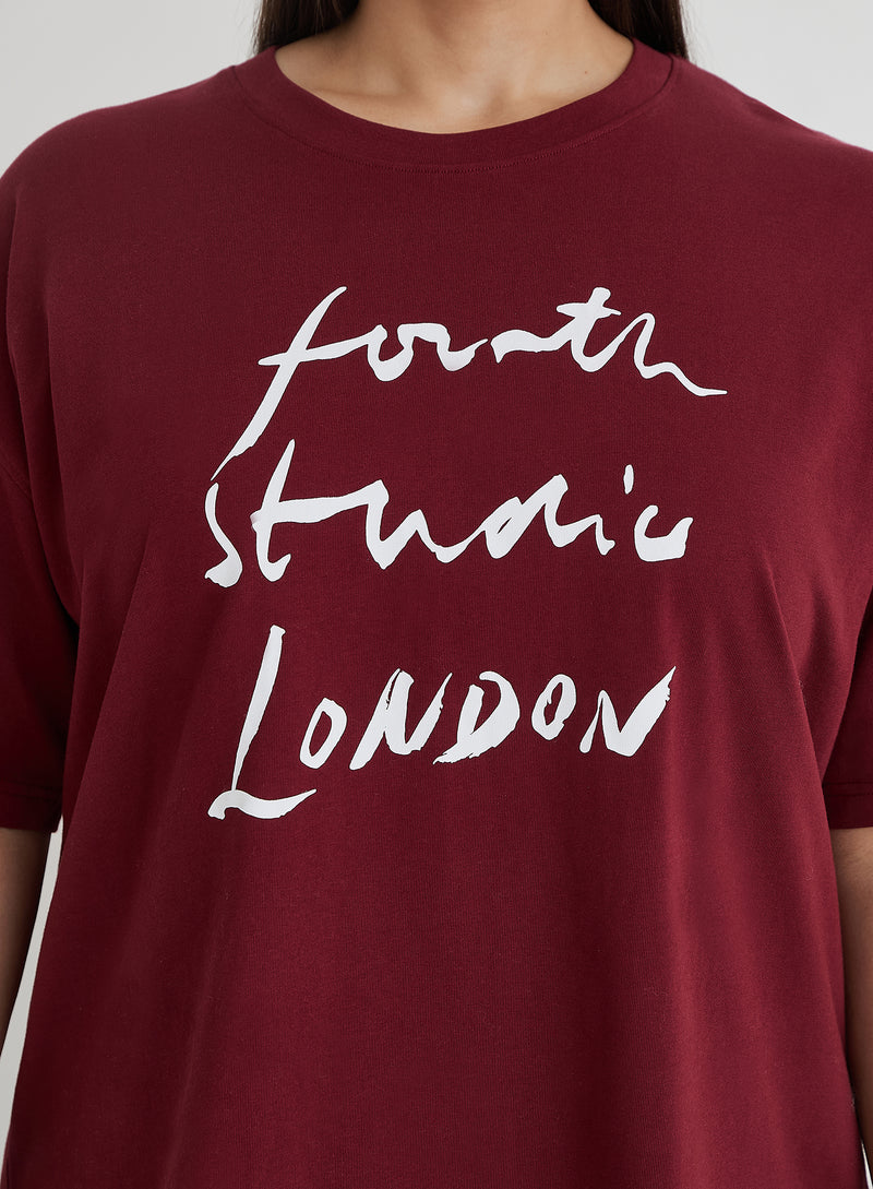 Burgundy Curve Fourth Studio Slogan T-Shirt- Heidi