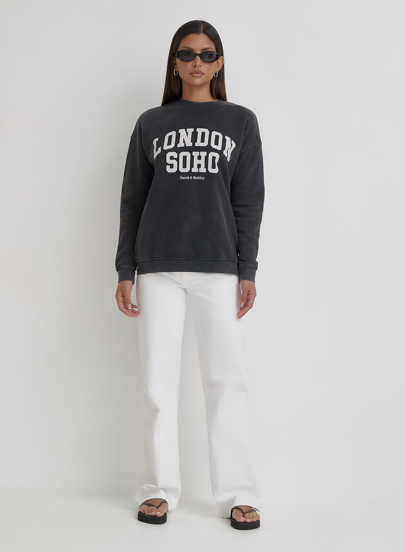 Acid Wash London Slogan Sweatshirt- London