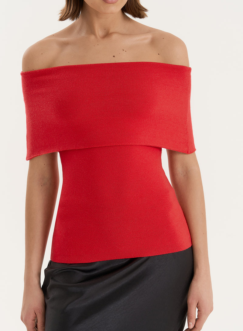 Red Bandeau Longline Knitted Top- Marsha