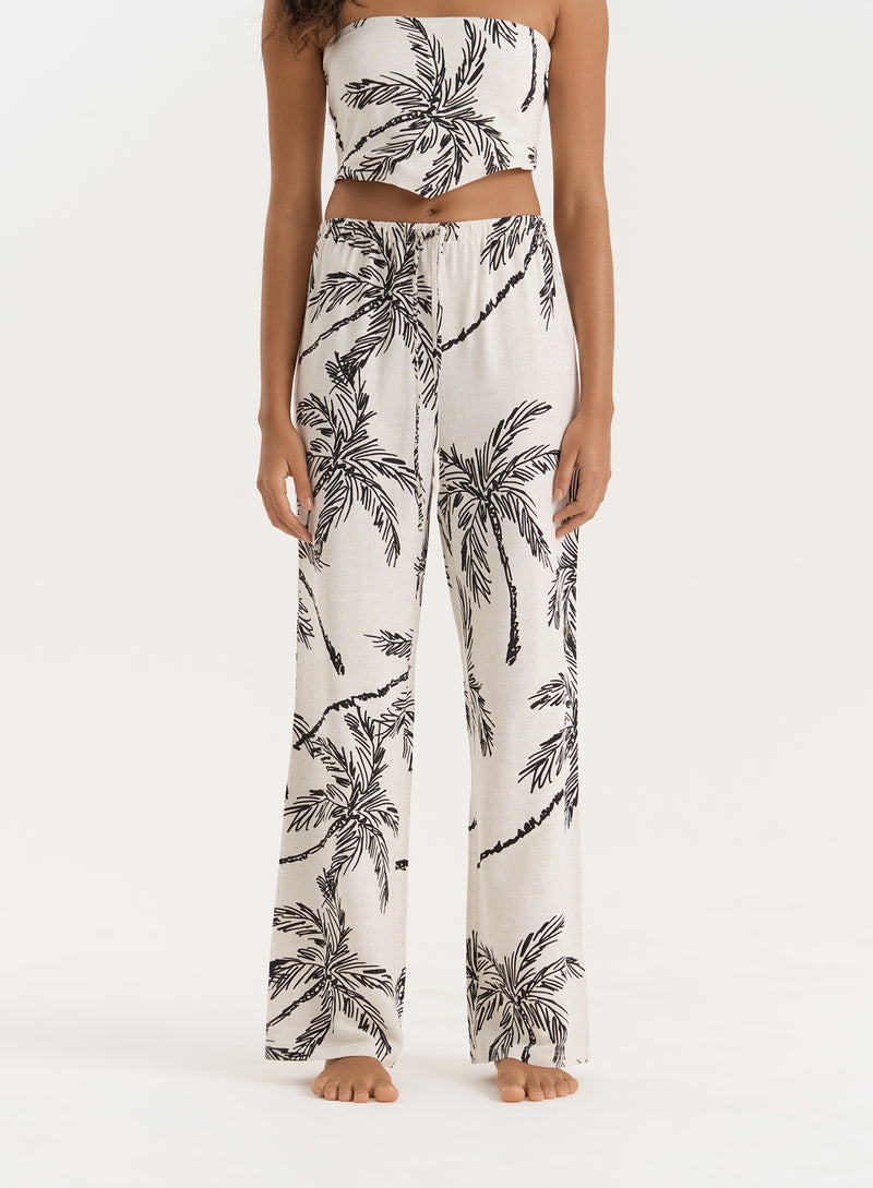 Printed Linen Blend Wide Leg Trouser- Yasmina