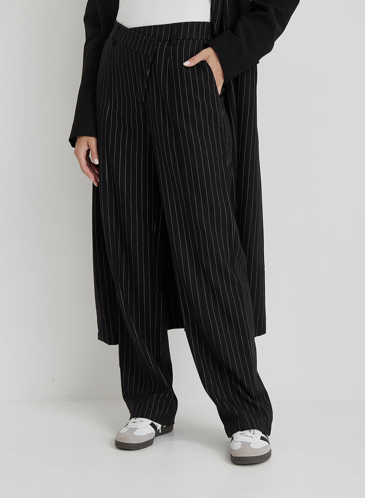 Black Pinstripe Tailored Straight Leg Trouser - Libby