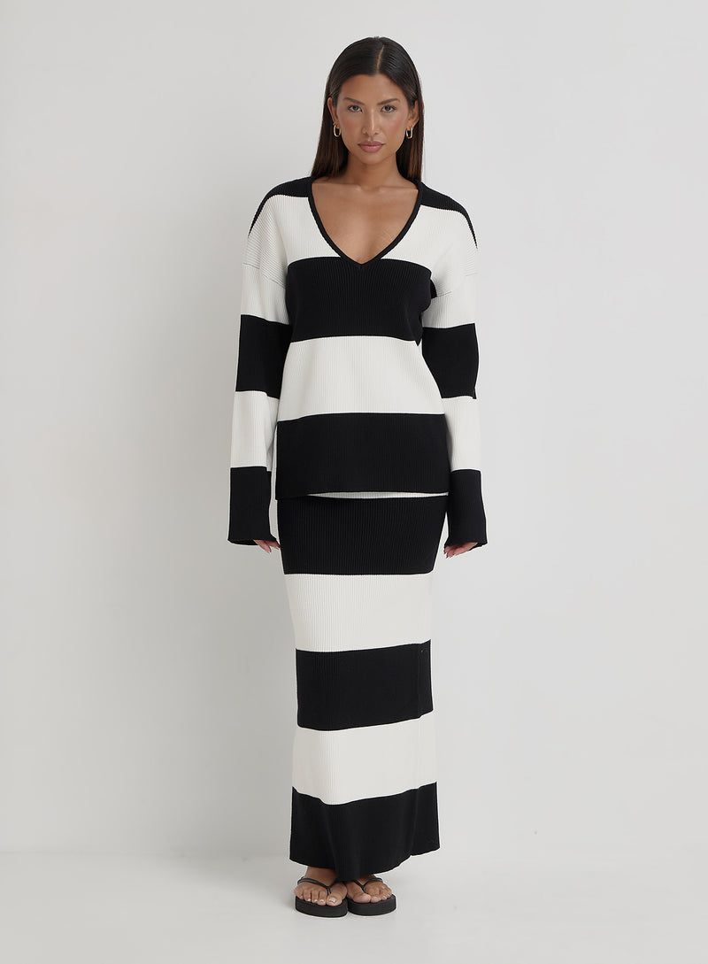 Black And Cream Stripe Knitted Jumper- Jacqueline