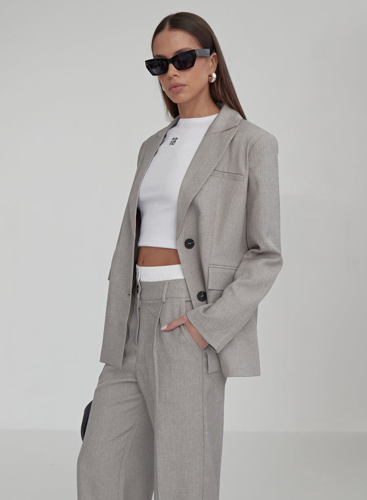 Grey PVE Tailored Oversized Blazer- Taylor