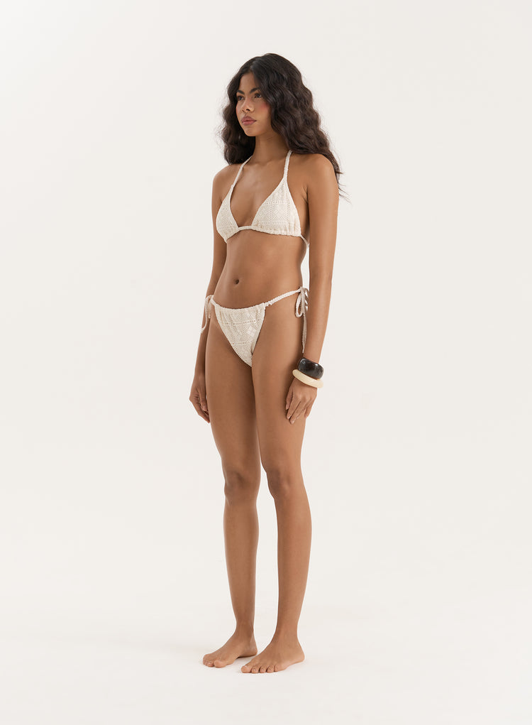 Cream Crochet Tie Side Bikini Bottom- Jojo