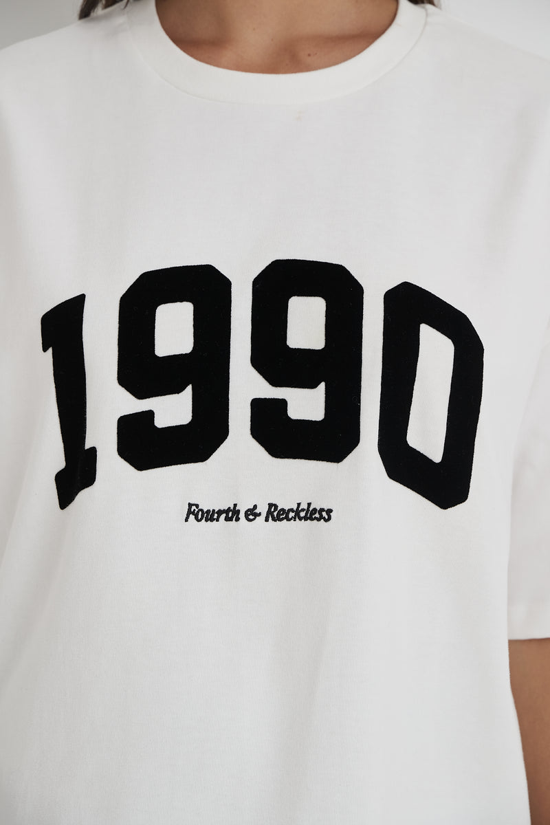 White 1990 Slogan Oversized T-Shirt- Oran