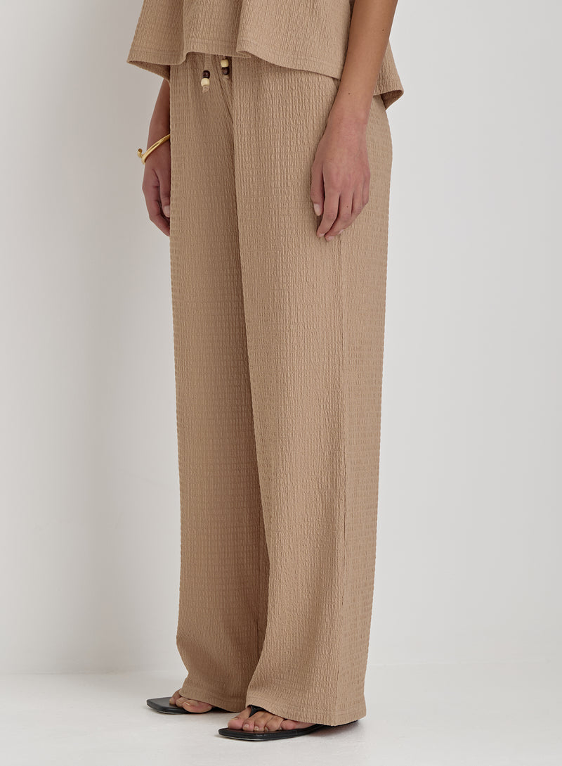 Camel Textured Wide Leg Trouser- Gia