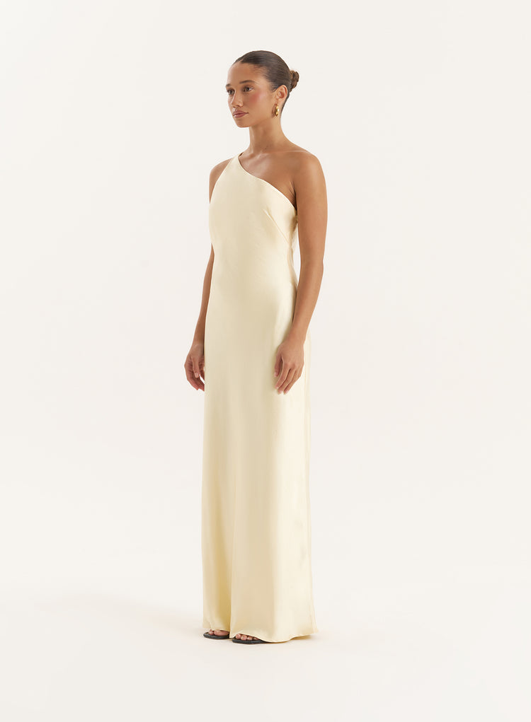 Lemon Satin One Shoulder Maxi Dress- Ellen